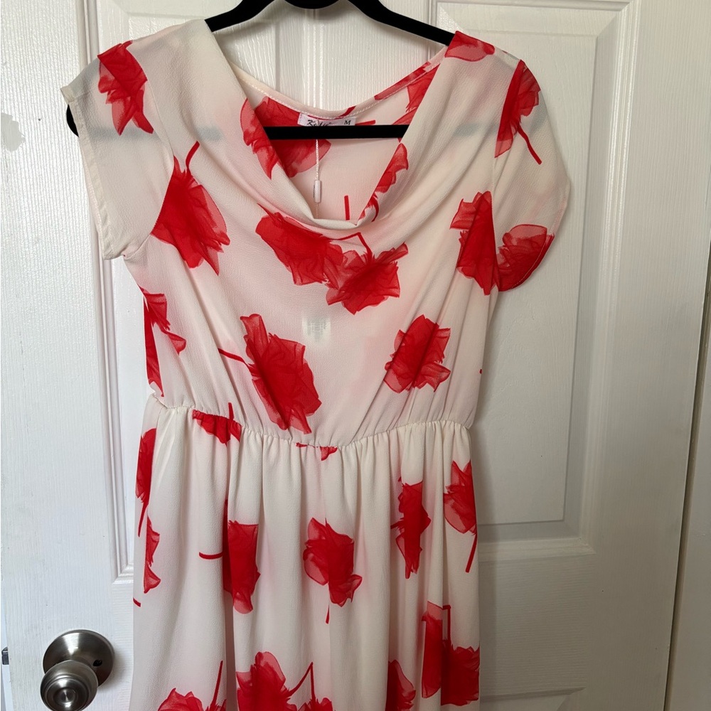 White Dress with Red Floral Print